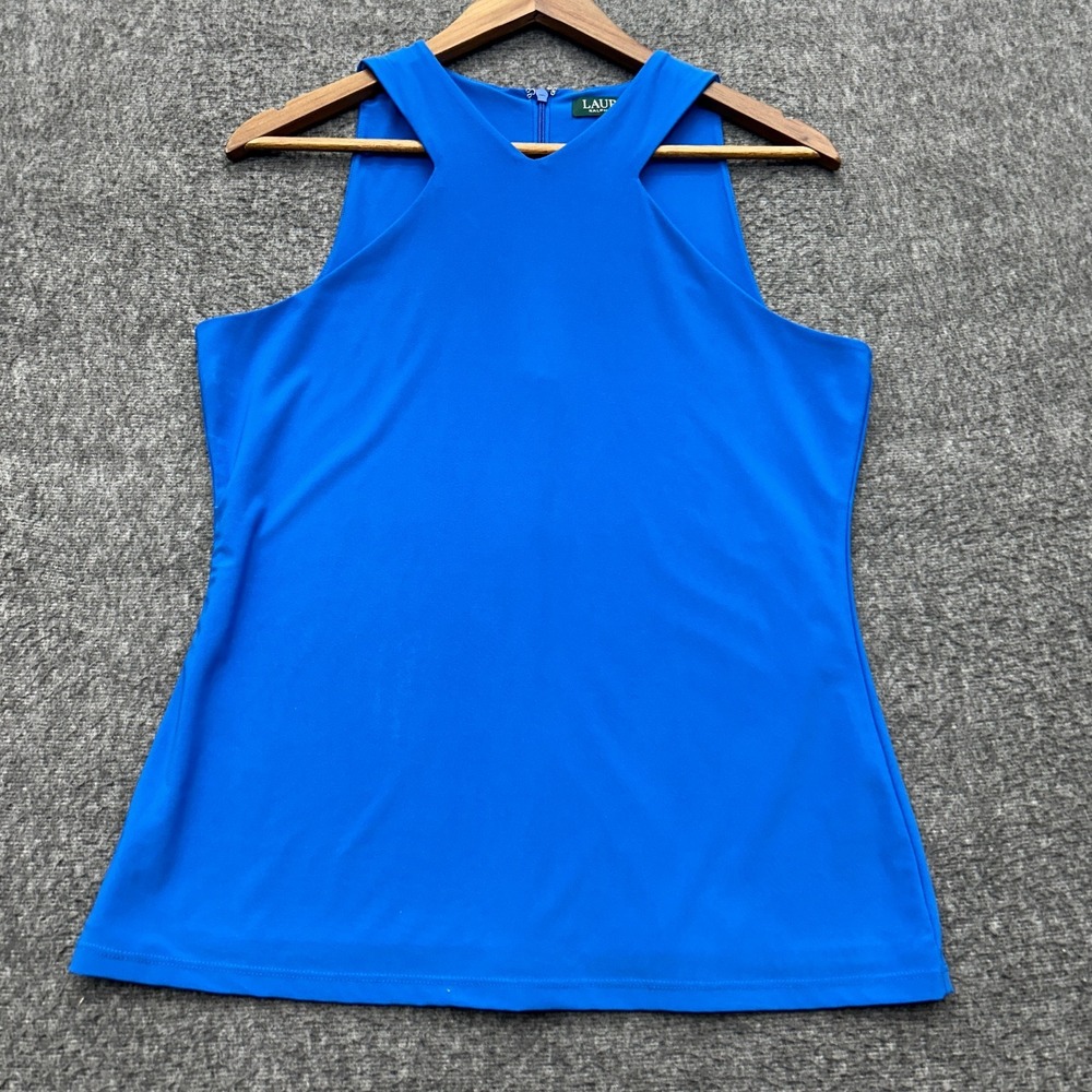 Lauren Ralph Lauren Blue Cutaway Jersey Tank Top Large Sleeveless Coastal Preppy